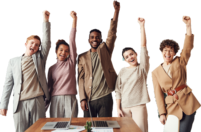 Group of peoples celebrating their victory representing the confidence level of warrior tech solutions